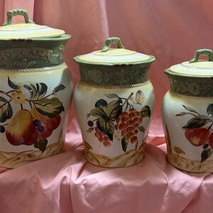 Certified International Fruit Design Canister Set - Green and Cream grape